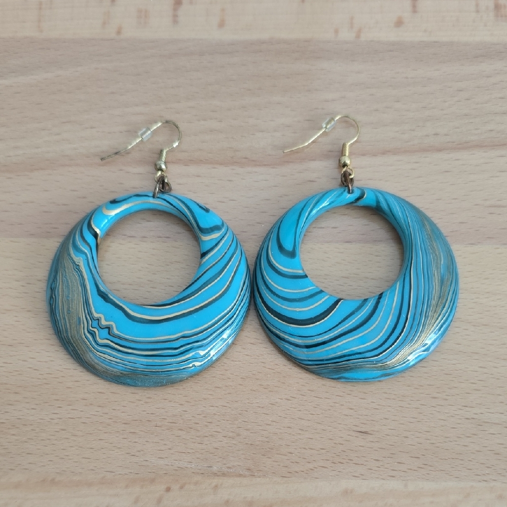 Blue and Gold Swirl Earrings
